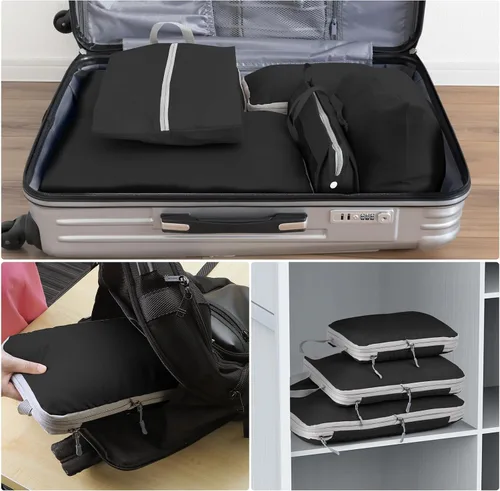 Vista 7 de Cubos de embalaje de compresión para maleta, 6 bolsas de viaje organizadoras para equipaje, cubos organizadores para artículos esenciales de viaje