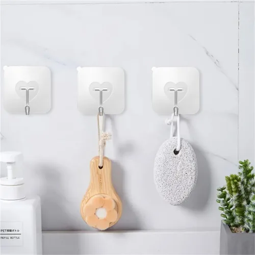 Vista 2 de DGYB 20 piezas de ganchos adhesivos transparentes para colgar, ganchos de pared autoadhesivos de 22 libras, ganchos de pared resistentes