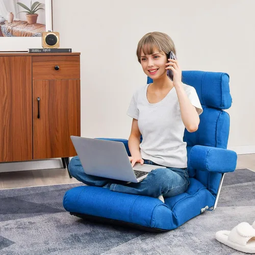 Vista 2 de GIANTEX - Silla plegable ajustable – Silla de suelo perezosa con respaldo infinitamente ajustable, reposabrazos y asiento extensibles, sofá
