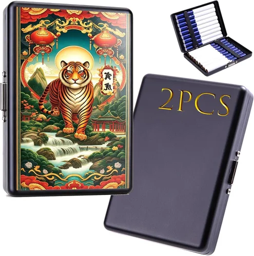 Vista 17 de 2 cajas de cigarrillos, capacidad para 20 palos, caja de cigarrillos de metal, soporte portátil a prueba de aplastamiento, carteras para tarjetas