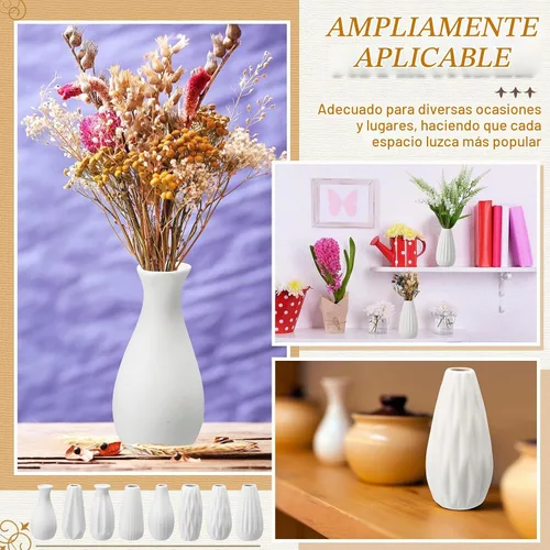 Vista 6 de Yaomiao 16 floreros de cerámica blanca pequeños boho pampas hierba