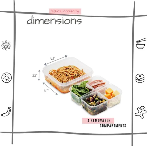 Vista 4 de Almacenador de alimentos para almuerzo Komax Biokips – Separadores para 4 compartimentos de 23 onzas. Recipiente hermético, impermeable, con tapas