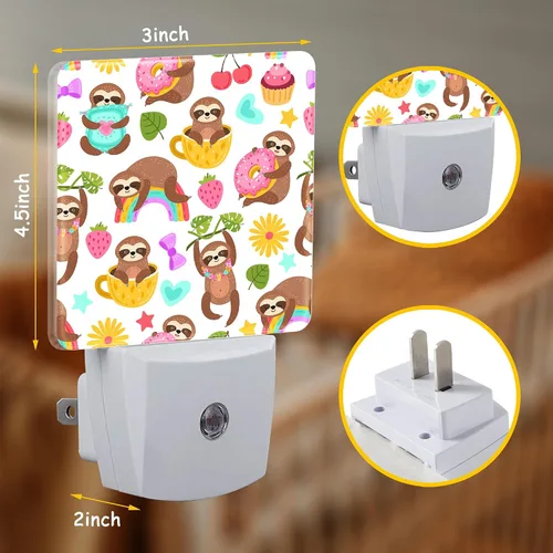 Vista 2 de Cute Sloths Eat Dancing or Dream Night Light para niños y niñas, luz nocturna LED enchufable a la pared con sensor de atardecer a amanecer