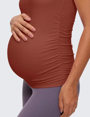 Vista 4 de CRZ YOGA Butterluxe - Camiseta sin mangas de maternidad con espalda en Y para mujer, fruncida, básica, sin mangas, atlética, para yoga