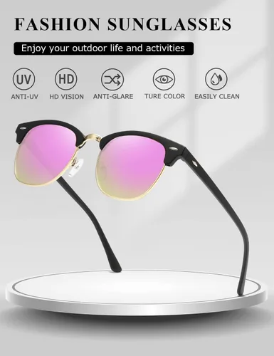 Vista 9 de AEVOGUE Gafas de sol polarizadas para mujeres y hombres semi marco retro gafas de sol AE0369