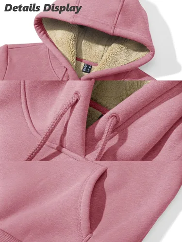 Vista 45 de MAGCOMSEN Sudaderas con capucha para mujer, con forro de sherpa, de vellón, para invierno, cálido, pesado, de algodón, con bolsillo