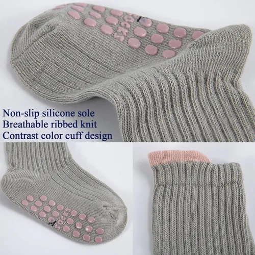 Vista 5 de 8 pares de calcetines de algodón antideslizantes para niños y niñas, recién nacidos, calcetines antideslizantes