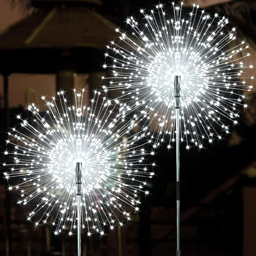 Vista 17 de JJGoo Luces solares para exteriores, fuegos artificiales, paquete de 2, 120 luces LED solares impermeables para exteriores, jardín, patio, valla