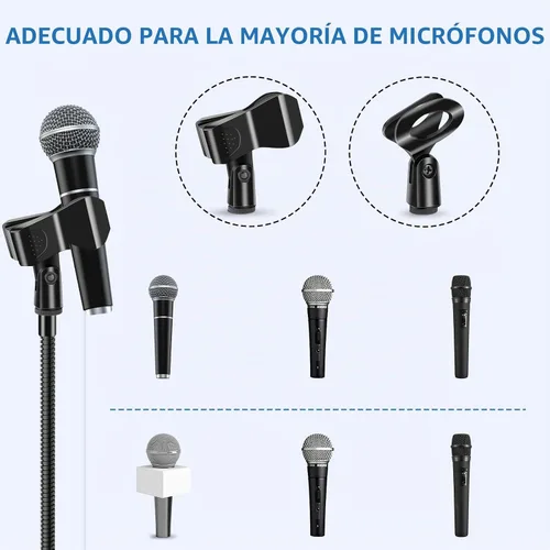 Vista 5 de Soporte de micrófono desmontable de cuello de cisne para micrófono, altura del suelo ajustable de 24 a 67 pulgadas para niños con 2 clips