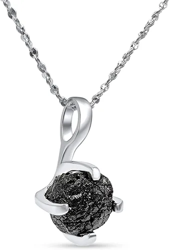 Vista 40 de Collar de cadena con colgante de piedra preciosa natural en bruto con oro blanco sobre plata de ley 925, piedra natal delicado regalo solitario