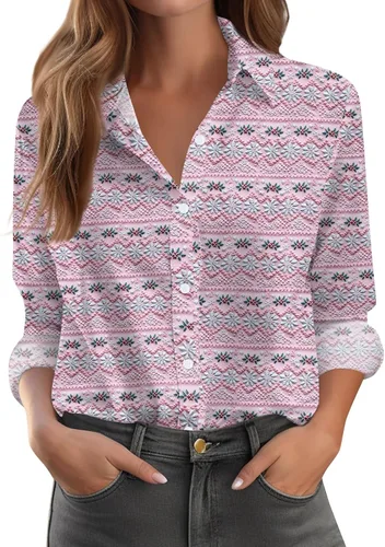 Vista 9 de Camisetas de San Valentín para mujer, camisas con botones, blusas de corazón, elegantes, informales, cuello de solapa, manga larga, suave, cómoda