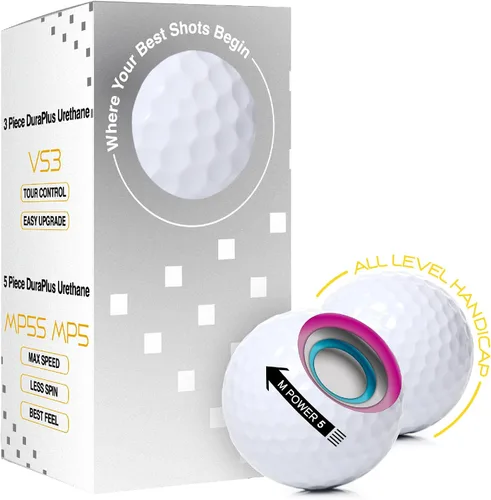 Vista 8 de agape MP5S MP5 VS3 - Pelotas de golf DuraPlus Uretano blanco y negro, 5 piezas y 3 piezas de doble núcleo blanco (12 Pack)
