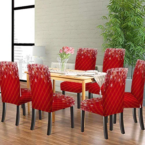 Vista 91 de CAPSCEOLL Christmas Dining Chair Covers,Snowflakes Festive Winter Pattern Stretch Chair Covers for Dining Room Set of 2 Washable Spandex Parson