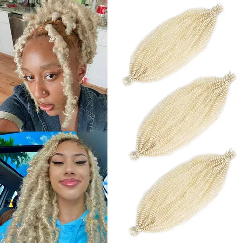 Vista 26 de Cabello de Envoltura Pre-Esponjado de 8 Pulgadas, 3 Paquetes, Cabello Afro Twist Pre-Separado Elástico para Locs, Cabello Afro Twist Negro Natural