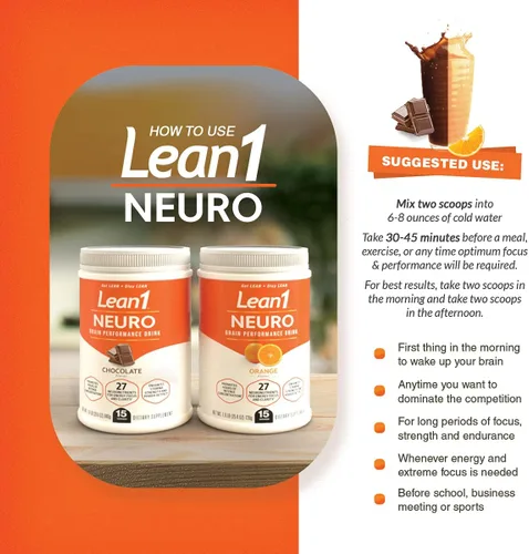 Vista 4 de Lean1 Nutrition53 - Bebida energética mental, 15 porciones de chocolate Neuro