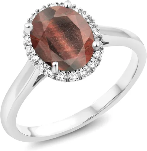 Vista 100 de Gem Stone King Anillo de compromiso ovalado de oro blanco de 10 quilates con piedra natal y halo de diamantes Ovalado de 0.354 x 0.276 in Anillo