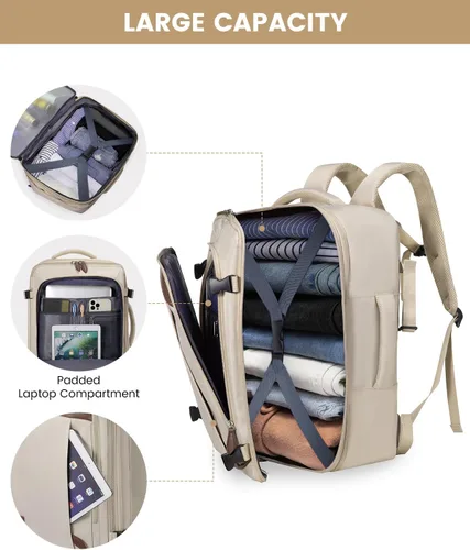 Vista 3 de LOVEVOOK Mochila de transporte grande de 45 litros para mujeres y hombres, aprobada por aerolíneas, mochilas de maleta grande expandible con 4 cubos