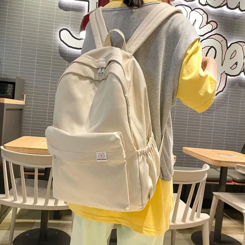 Vista 3 de Eagerrich Mochila Estética Mochila Bonita Útiles Escolares Bolsa para Laptop para Adolescentes Niñas Mujeres Estudiantes Color Sólido, Beige