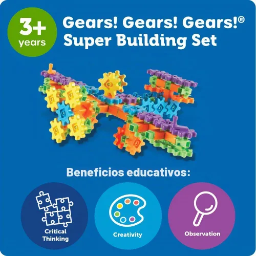 Vista 6 de Learning Resources Gears! Gears! Gears! Juego de juguetes de súper construcción, juguetes STEM, juguetes de construcción, engranajes para niños, 150