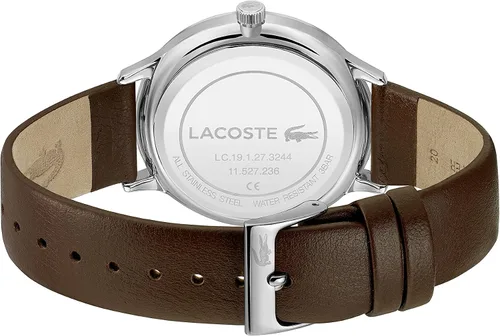 Vista 3 de Lacoste Reloj de cuarzo de acero inoxidable para hombre con correa de cuero, marrón, 20 (Modelo 2011137), Marrón, Reloj de cuarzo