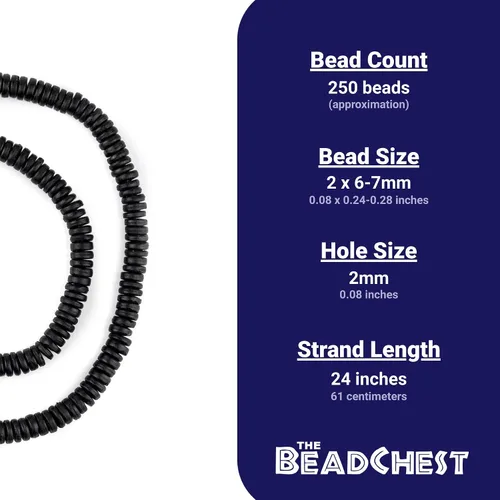 Vista 4 de The Bead Chest Cuentas de botón de hueso negro de 0.236 in: cuentas Heishi de disco redondo plano de Nepal para fabricación de joyas de collar