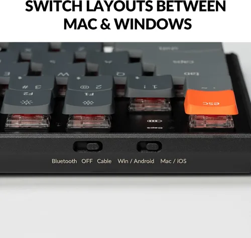 Vista 5 de Keychron Teclado mecánico inalámbrico K1, diseño sin llave ultra delgado Bluetoothcon cable RGB retroiluminado 87 teclas con interruptor marrón