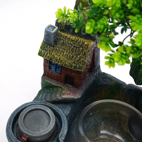 Vista 9 de Cascada Zen de escritorio de 14" con efecto atomizador LED y luces, mini fuente de roca para pecera