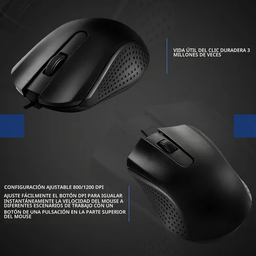 Vista 4 de Hoteam Ratón de computadora con cable, cable a granel, USB, mouse ergonómico con cable para PC, computadoras, portátiles, juegos, oficina, Negro