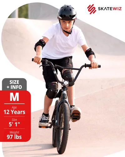 Vista 8 de SKATEWIZ Rodilleras para Niños - Juego de Rodilleras y Coderas - PROTECT-1 - Talla S Negro - Protectores de Muñeca Equipo Protector para Patinaje