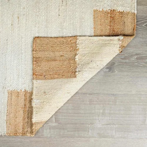 Vista 4 de Hauteloom Aphrodite JModern - Alfombra tejida a mano de yute de fibra natural, alfombra geométrica contemporánea a cuadros para sala de estar, Crema