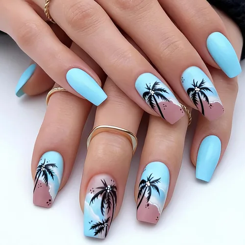 Vista 14 de MISUD Uñas Postizas - Uñas Largas Forma Ataúd con Pegamento en Negro Gótico, Diseño Acrílico Gótico de Rosa 24 piezas