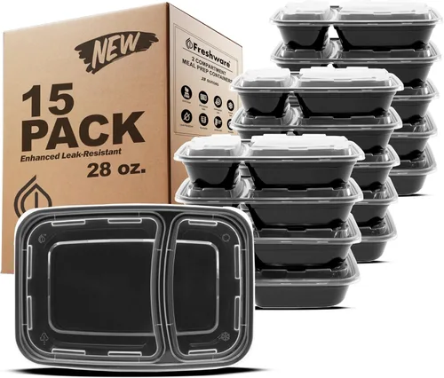 Vista 12 de Freshware - Contenedores de preparación de comida [15 unidades] con 1 compartimento para almacenar comida, con tapas, caja Bento, libre de bisfenol