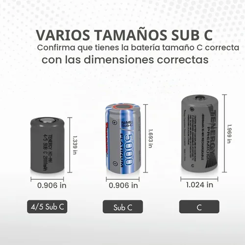 Vista 7 de Tenergy Batería recargable NiMH SubC de 5000 mAh con parte superior plana (con pestañas), paquete de 10