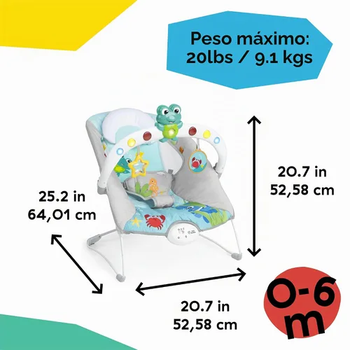 Vista 4 de Baby Einstein Ocean Explorers Asiento Saltarín Musical para Bebés, Kick to It Neptune, Unisex, para Edades de 0-6 Meses hasta 20 libras