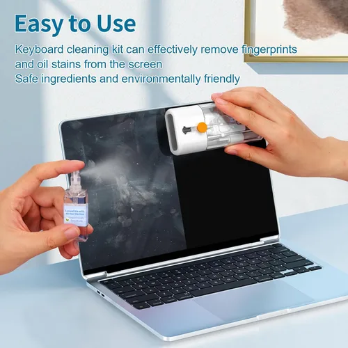 Vista 2 de Kit de limpieza de teclado para laptop, cepillo de limpieza tecnológico todo en uno, accesorios multifunción para PC con kit de limpieza Airpod