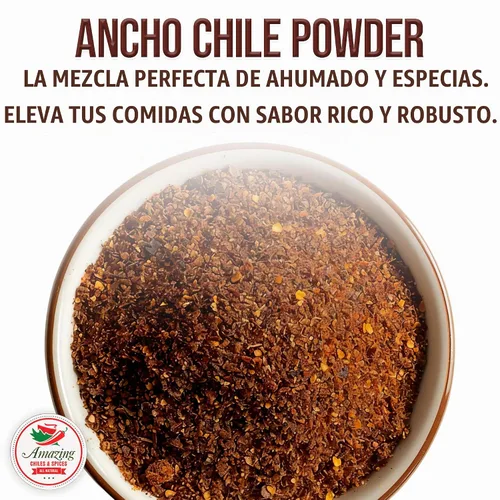 Vista 7 de Polvo de Chile Ancho Molido 1 LB (16oz) – Completamente Natural - Usar Para Recetas Como Mole Mexicano, Salsas, Guisos, Salsa, Carnes, Enchiladas.