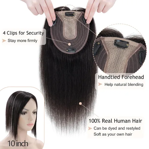 Vista 3 de SEGO SEGOHAIR - Toppers de cabello humano real para mujer, sin flequillo, más grande de 5.1 x 5.9 in, base de seda, densidad del 150 %, extensiones