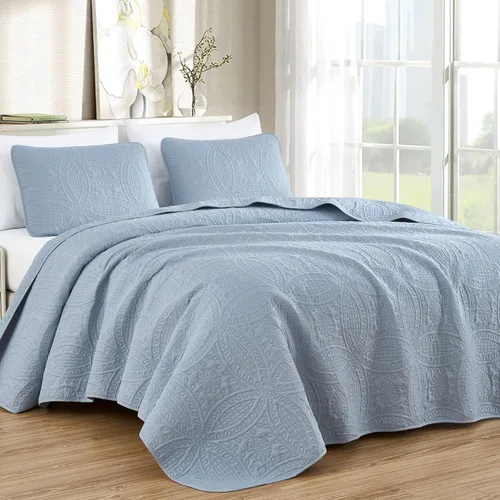 Vista 17 de Chezmoi Collection Austin - Juego de colcha tamaño matrimonial/doble, colcha de microfibra ligera acolchada Pinsonic de 3 piezas, color azul grisáceo