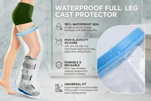 Vista 3 de Protector extra grande para piernas de adulto para ducha, cubierta completa de fundición para protector de ducha, funda de tocador fundida, bolsa
