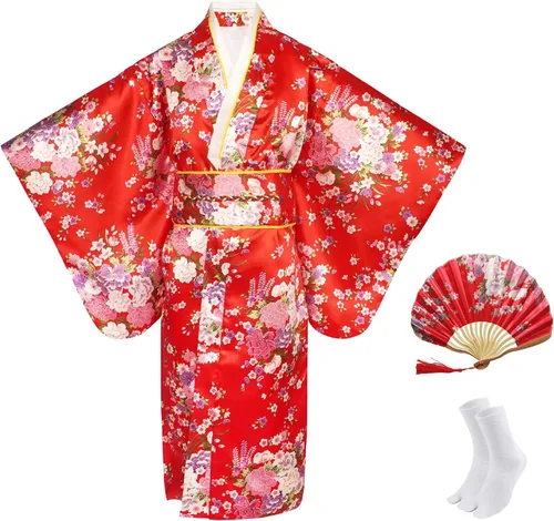 Vista 10 de Vestido kimono japonés para niñas, disfraz de anime, cosplay, Halloween, bata elegante Negro