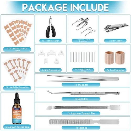 Vista 2 de Kit Profesional para Retirar Uñas Encarnadas, Incluye Gotas Correctoras de Uñas Encarnadas, Parche Corrector, Cortauñas, Lima de Uñas, Herramientas