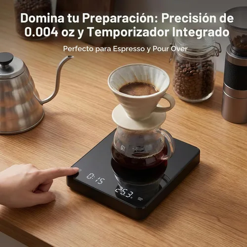 Vista 2 de Partyreal Báscula digital de café de cocina, báscula delgada con tara, unidades g/oz/ml, pantalla retroiluminada, recargable USB-C (cable incluido)