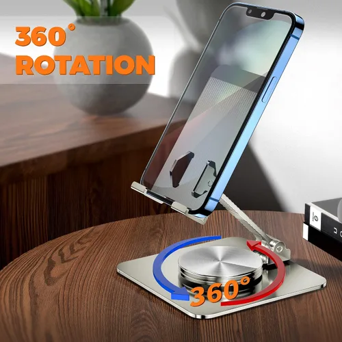 Vista 3 de Soporte de teléfono plegable giratorio para escritorio, soporte de escritorio totalmente ajustable compatible con iPhone 14, 13, 12, 11 Pro Max Xr