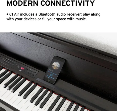 Vista 4 de Korg C1 Air - Piano digital Bluetooth de 88 teclas con martillo con peso real de acción 3, negro con grano de palisandro