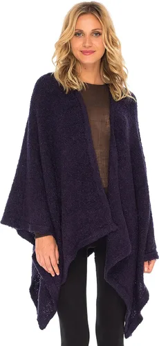 Vista 9 de SHU-SHI Poncho de punto acogedor para mujer, chal envolvente, capa frontal abierta, kimono ligero