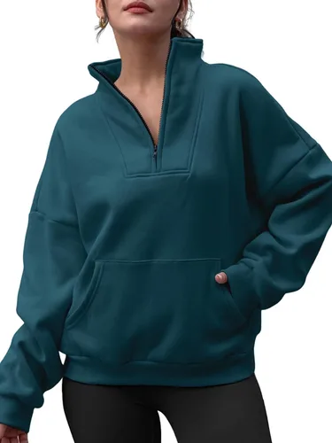 Vista 5 de Trendy Queen Sudaderas con media cremallera, sudaderas con capucha de gran tamaño, suéteres de otoño 2023 Y2K ropa de invierno
