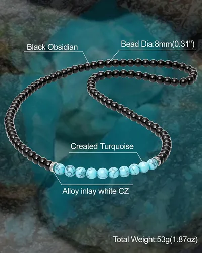 Vista 4 de XHUUU Collares largos de obsidiana negra para mujeres y hombres, collar de cristal turquesa creado para meditación o yoga, cristales y piedras