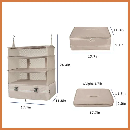 Vista 19 de TABITORA - Estantería portátil y plegable de gran capacidad con ganchos para colgar, ideal como almacenamiento para viajes
