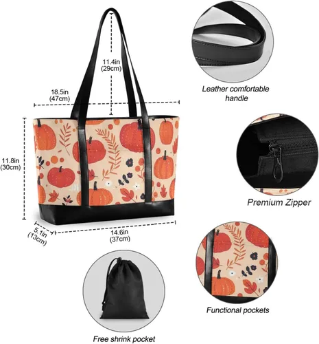 Vista 6 de Otoño Calabaza Profesional Portátil Bolso para Mujer con Cremallera Bolso de mano para Mujeres Trabajo para la Universidad con Tablet Maletín