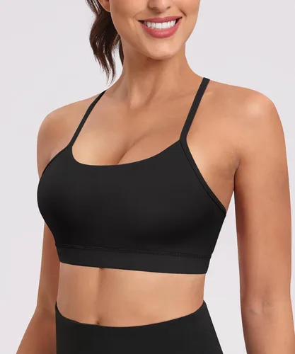 Vista 4 de Sujetadores deportivos acolchados con tirantes delgados para mujer, parte superior de entrenamiento de yoga y espalda en Y (paquete de 3)